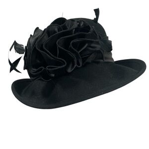Betmar 100% Wool Black Hat.  Classic Feathers & Ribbon.